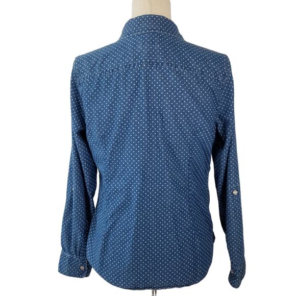 Talbots Blue White Dot  Button Down 3/4 or Long Sleeve  Top Size 8 - Picture 3 of 4